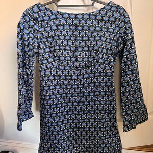 ZARA Trafaluc M Retro Blue Floral Bell Sleeves Dress